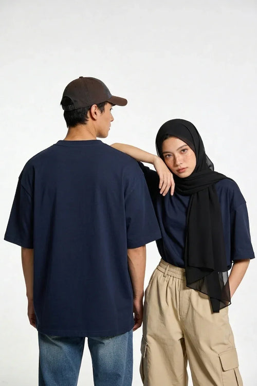 Navy Blue Drop Shoulder Tee mettwear