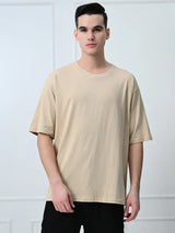 Beige Drop Shoulder Tee - mettwear 