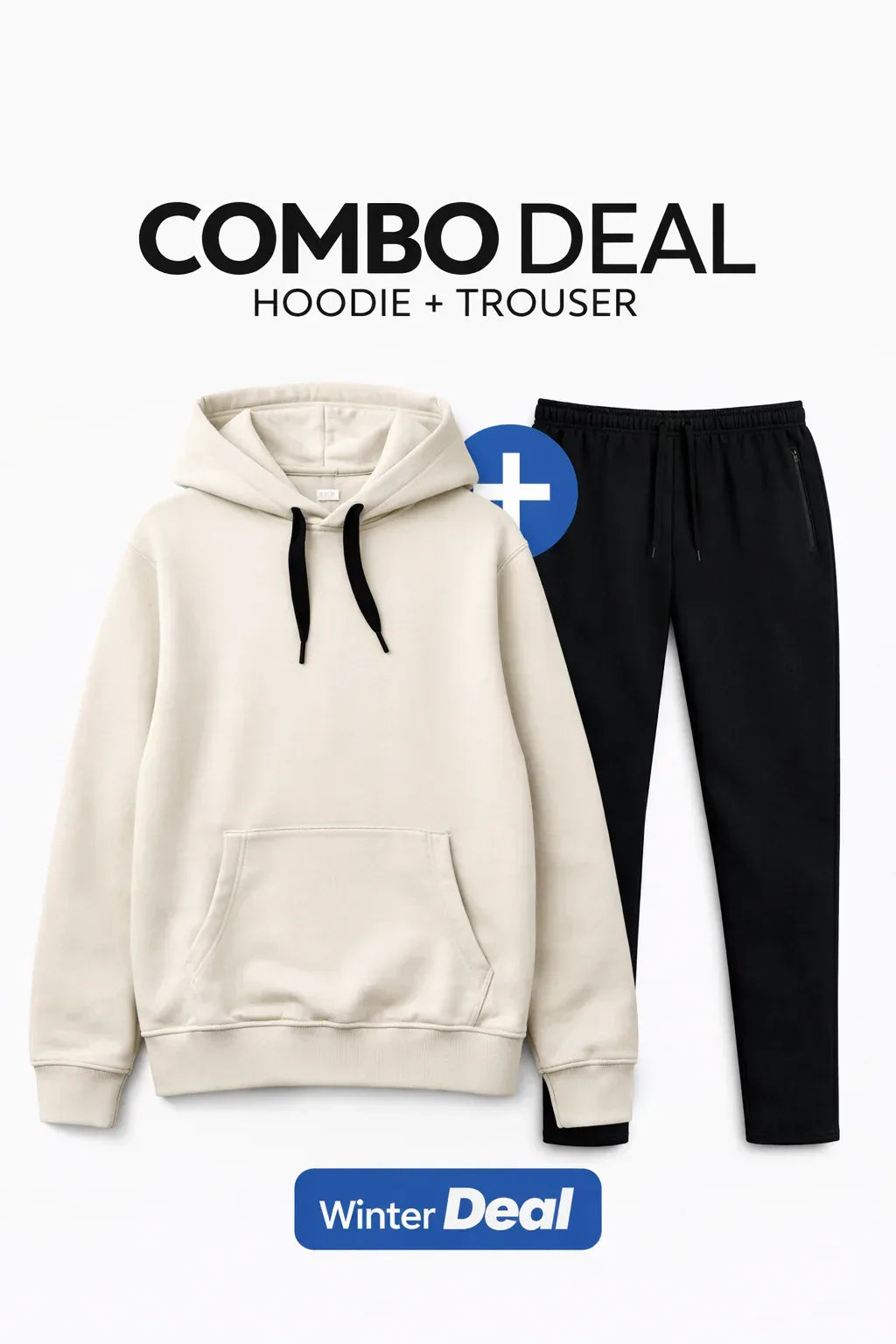 Premium Hoodie & Trouser Set - Cream & Black - mettwear 