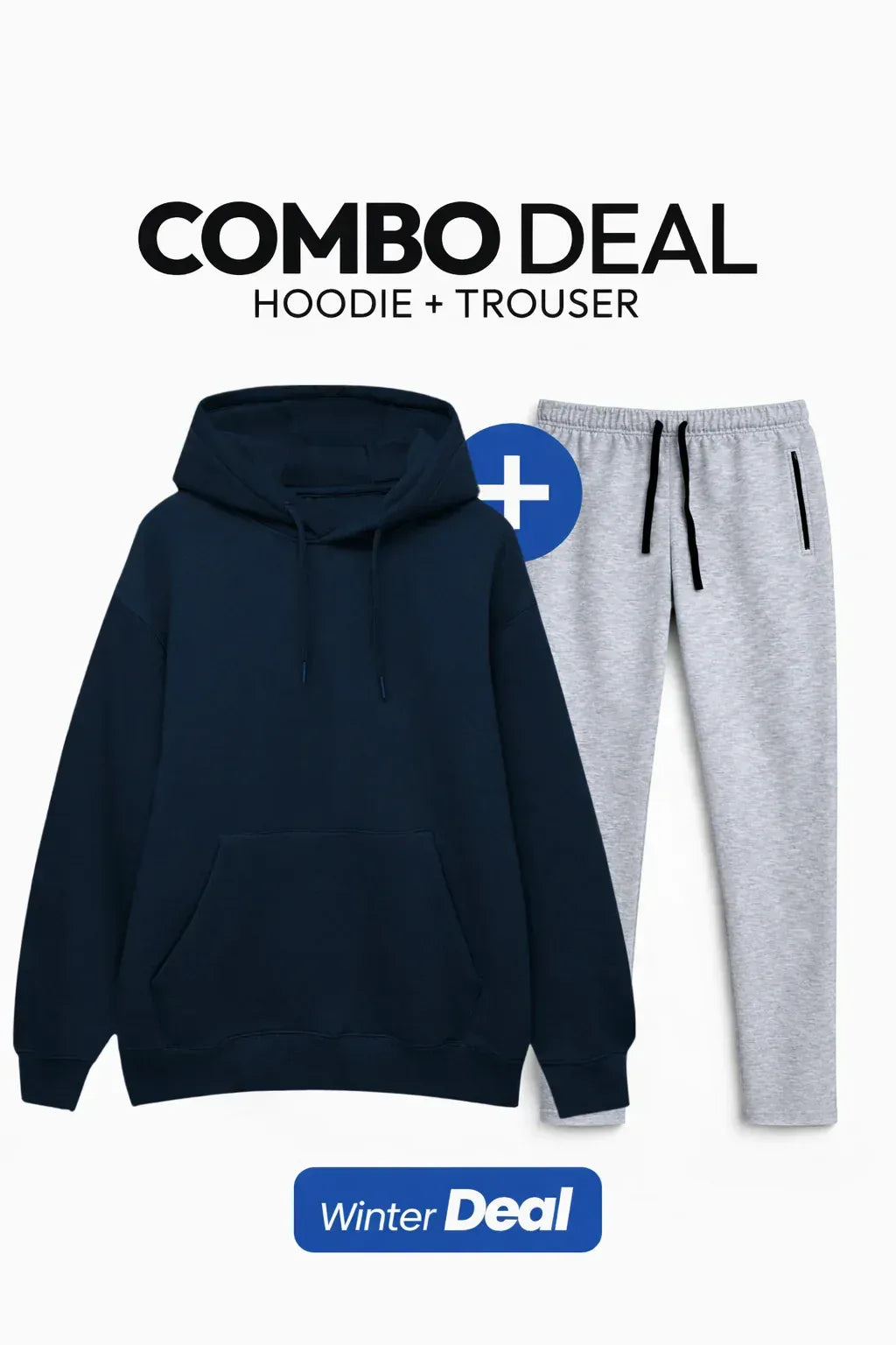 Navy Blue Hoodie & Light Gray Trouser - OutfitSet - mettwear 