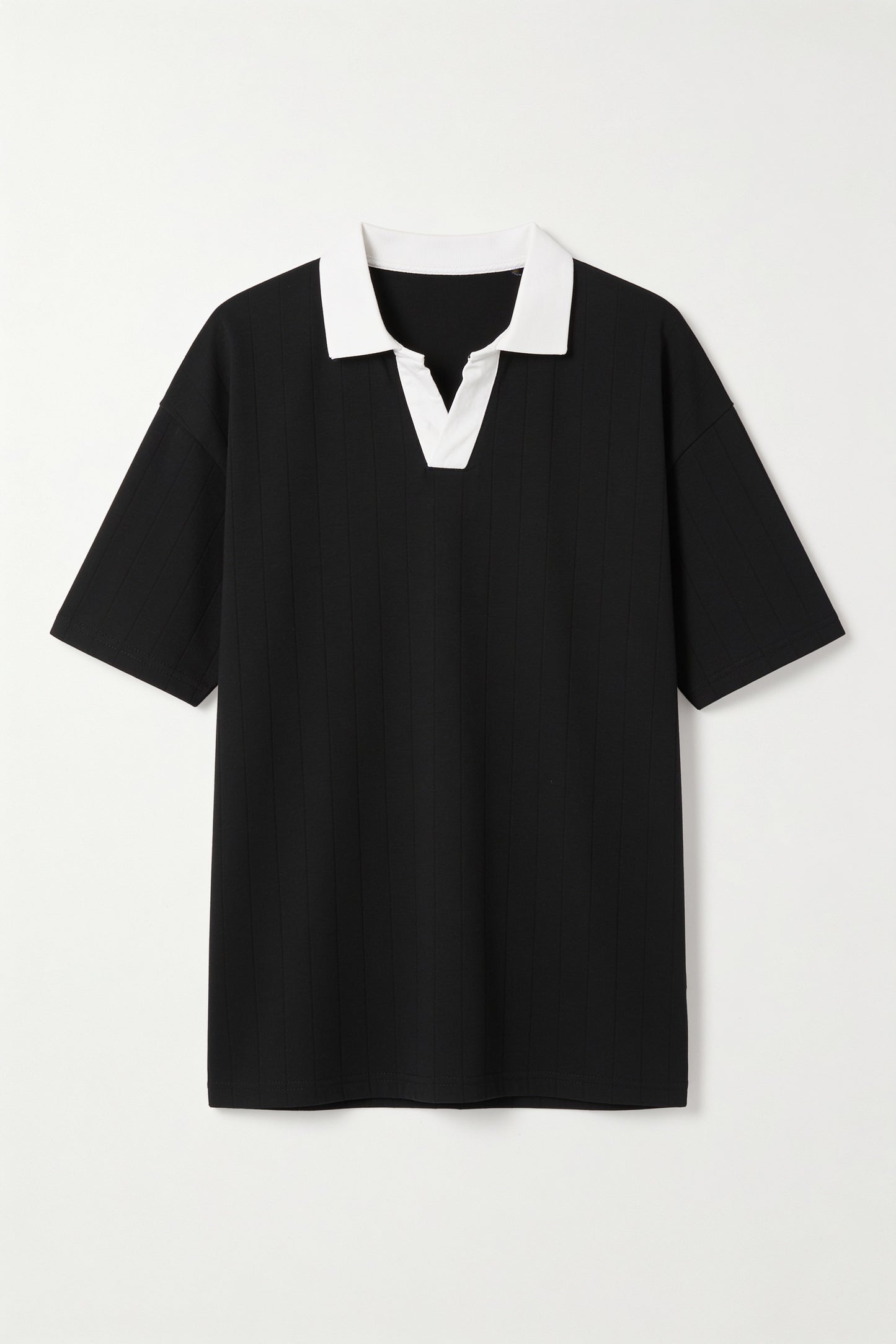 Black Drop Shoulder Contrast Collar Polo - Front