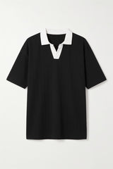 Black Drop Shoulder Contrast Collar Polo - Front