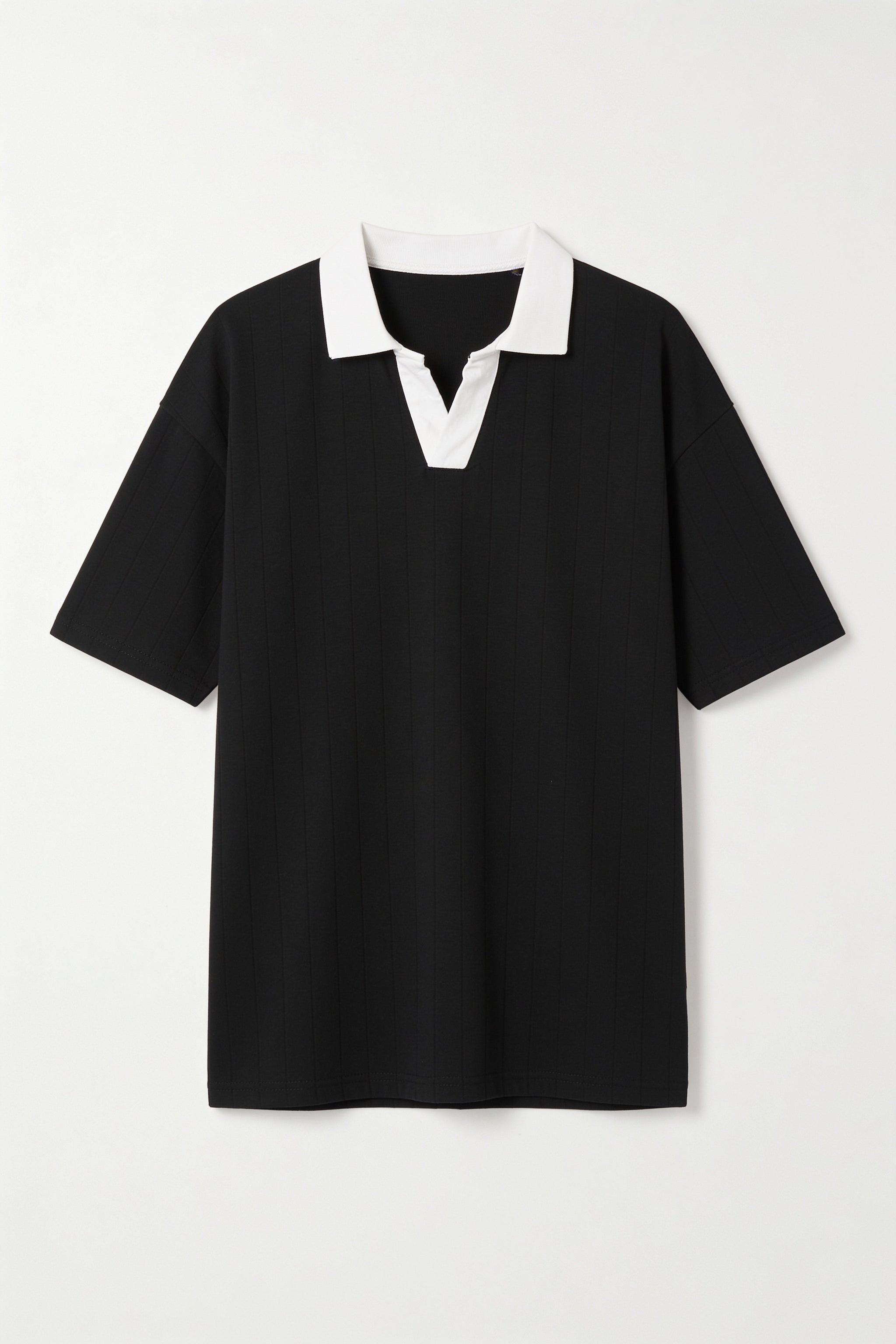 Black Drop Shoulder Contrast Collar Polo - Front