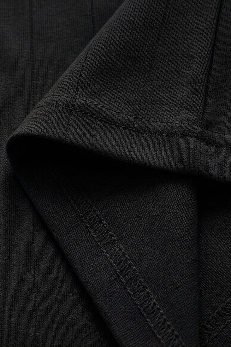 Black Drop Shoulder Contrast Collar Polo - Fabric Detail