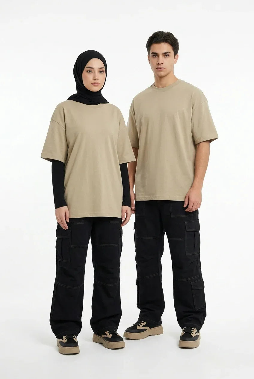 Beige Drop Shoulder Tee mettwear