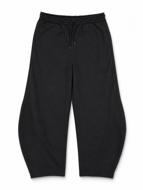 Black Curved Wide Leg Trouser