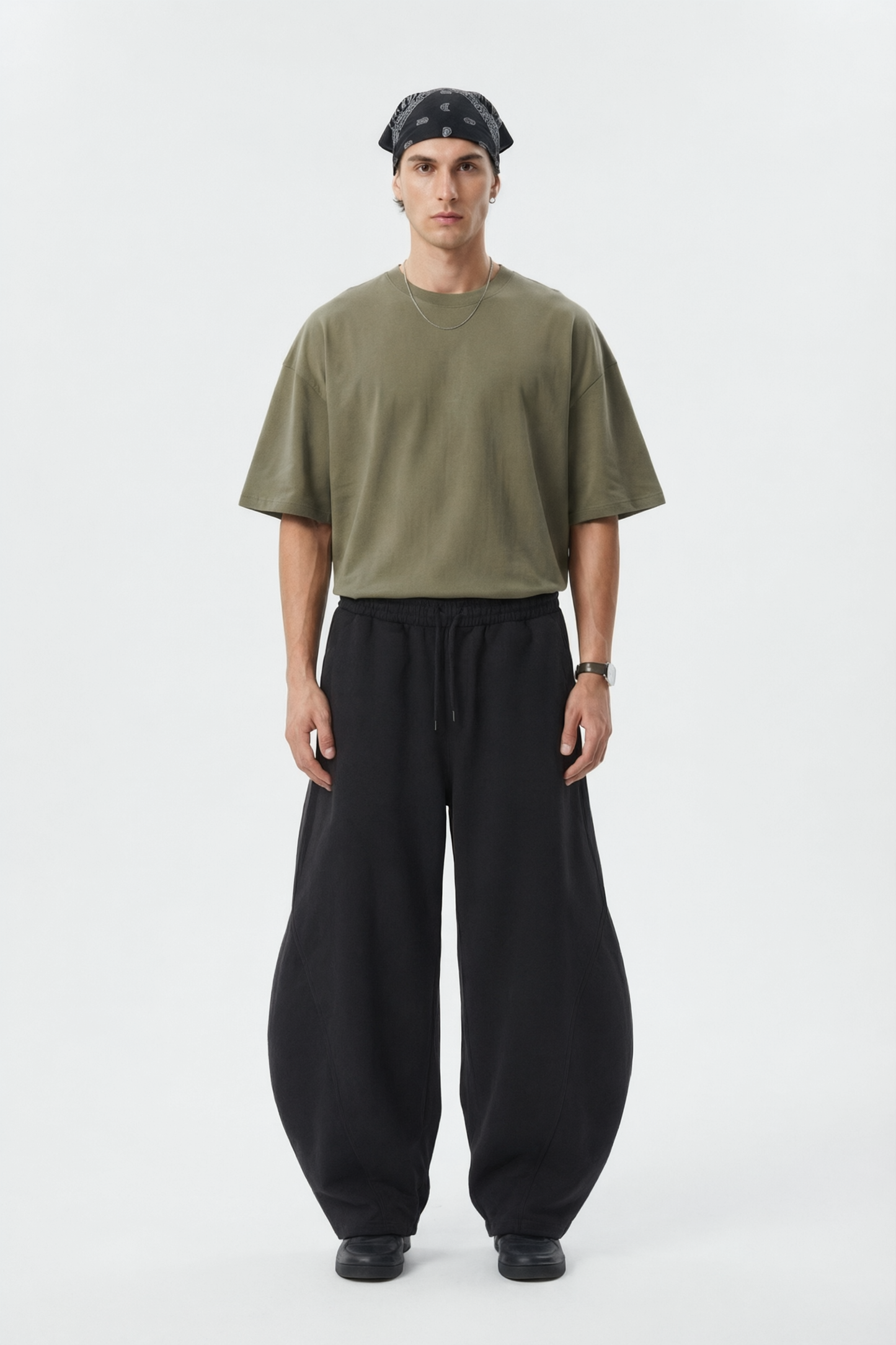 Black Curved Wide Leg Trouser
