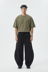 Black Curved Wide Leg Trouser