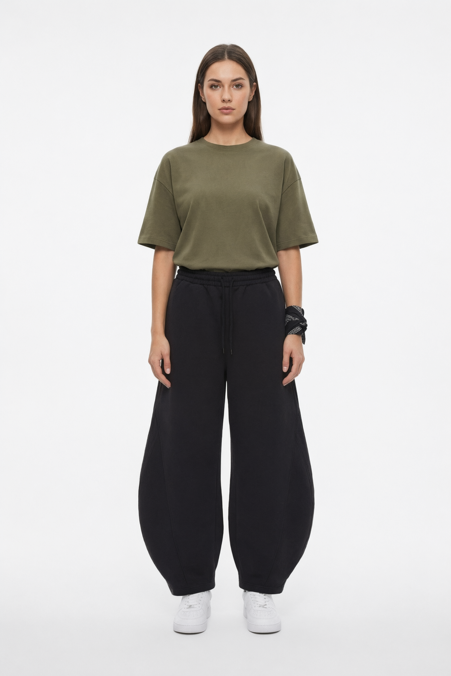 Black Curved Wide Leg Trouser