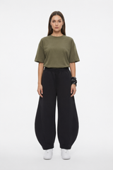 Black Curved Wide Leg Trouser