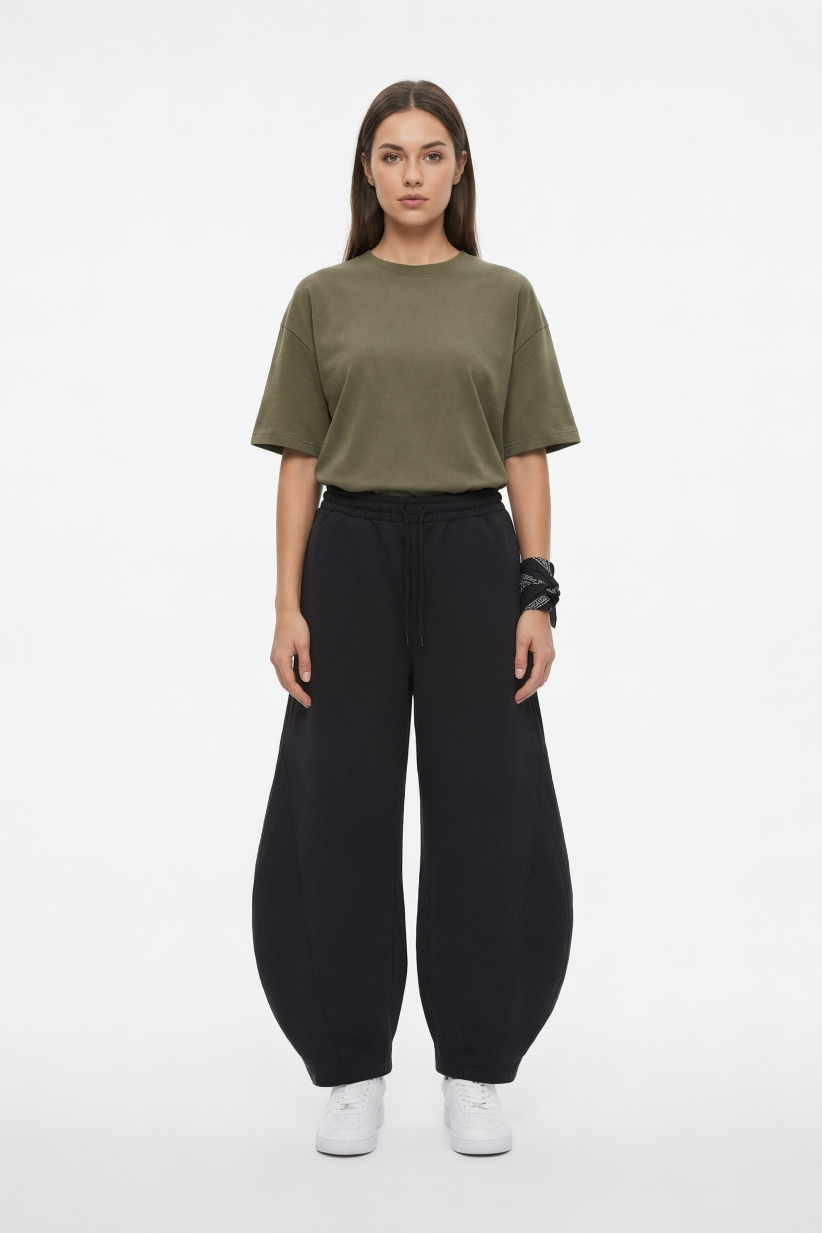 Black Curved Wide Leg Trouser