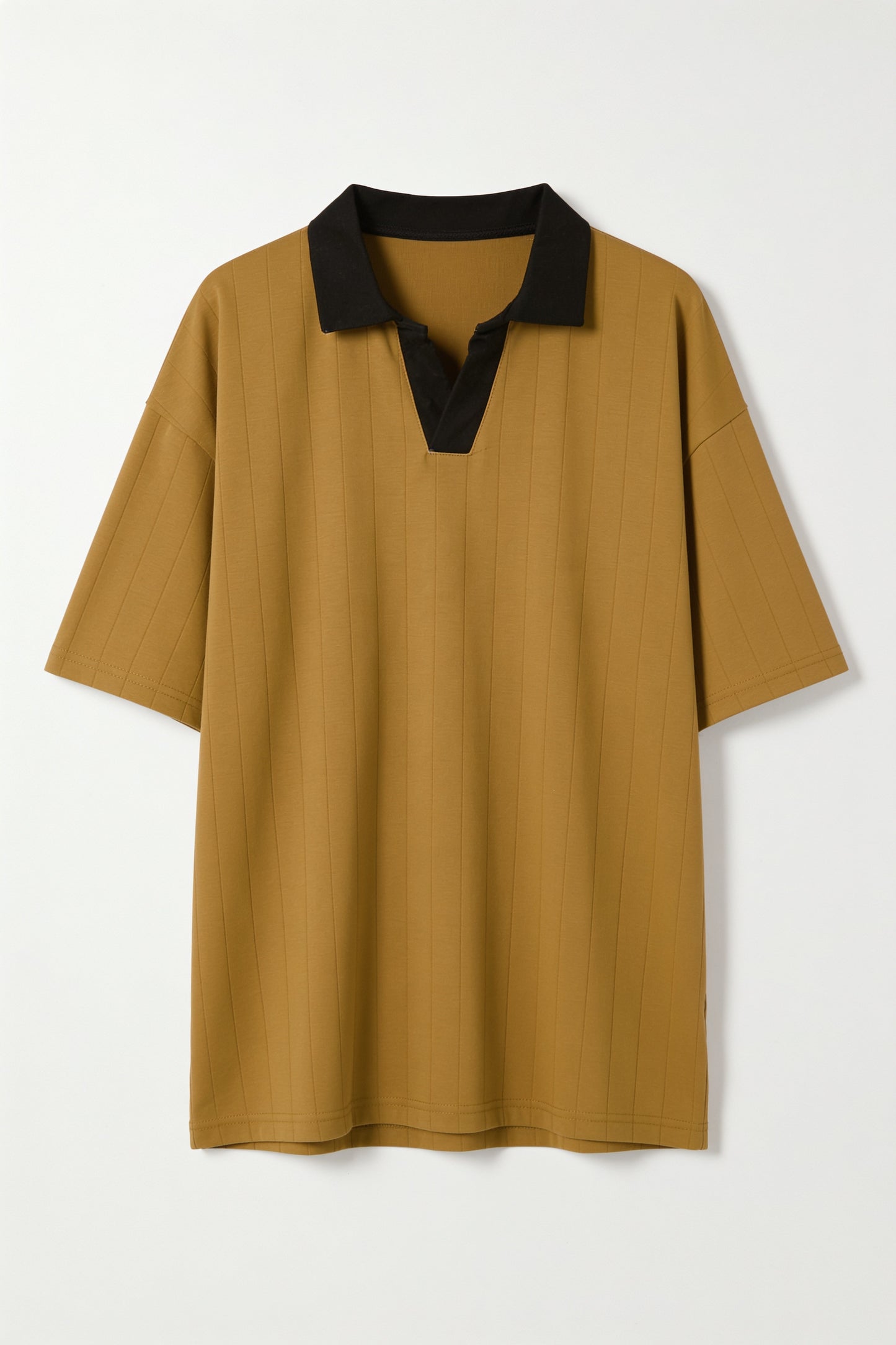 Dark Beige Drop Shoulder Contrast Collar Polo - Front