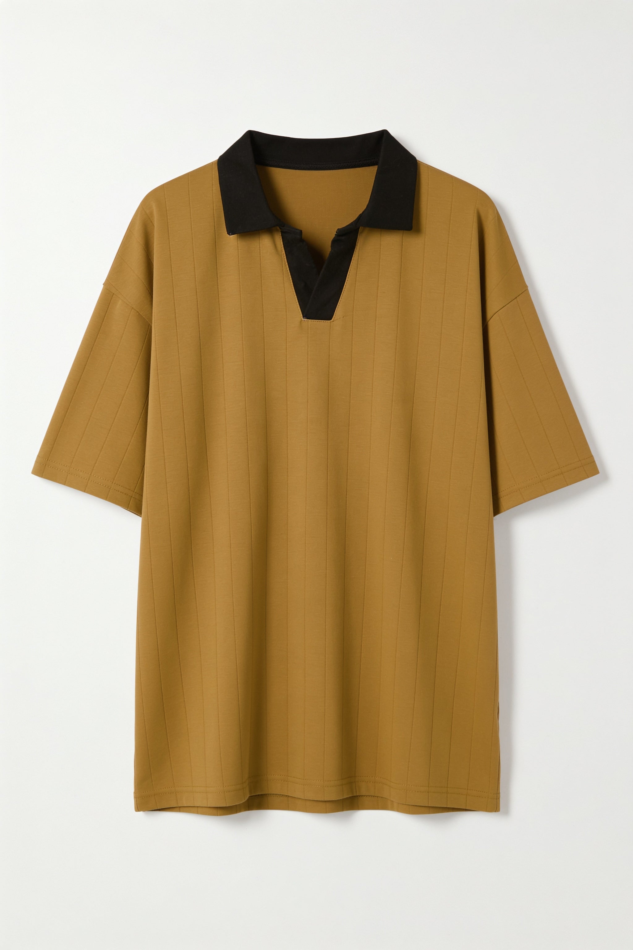 Dark Beige Drop Shoulder Contrast Collar Polo - Front