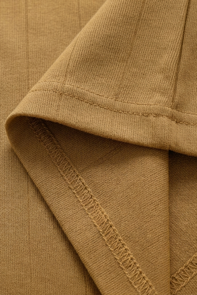 Dark Beige Drop Shoulder Contrast Collar Polo - Fabric Detail