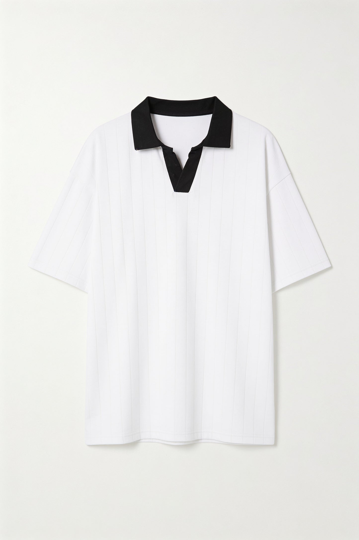 White Drop Shoulder Contrast Collar Polo - Front