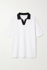 White Drop Shoulder Contrast Collar Polo - Front