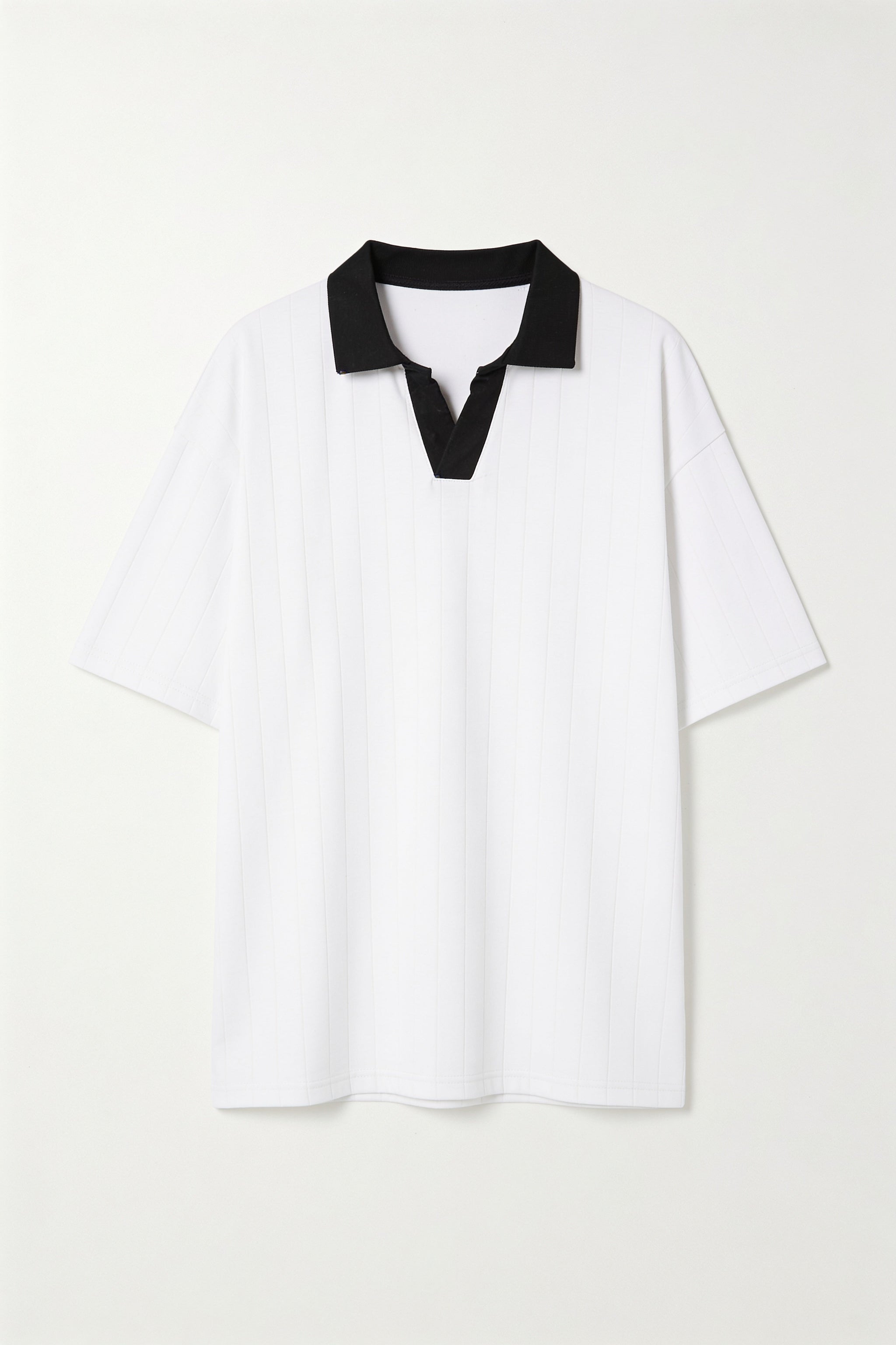 White Drop Shoulder Contrast Collar Polo - Front