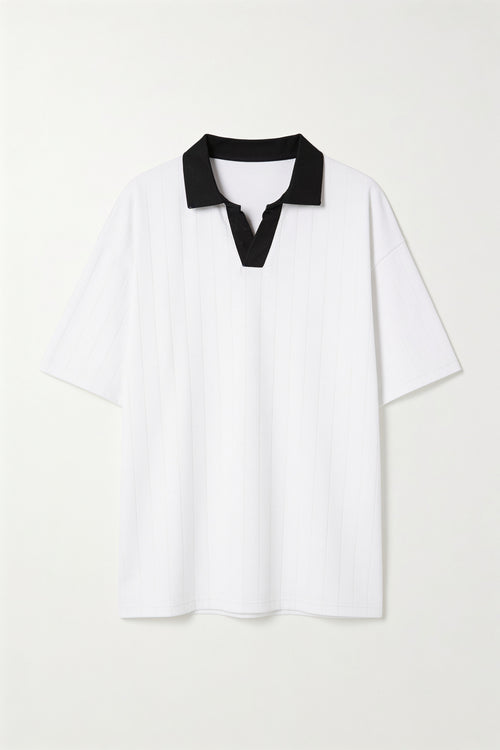 White Drop Shoulder Contrast Collar Polo - Front