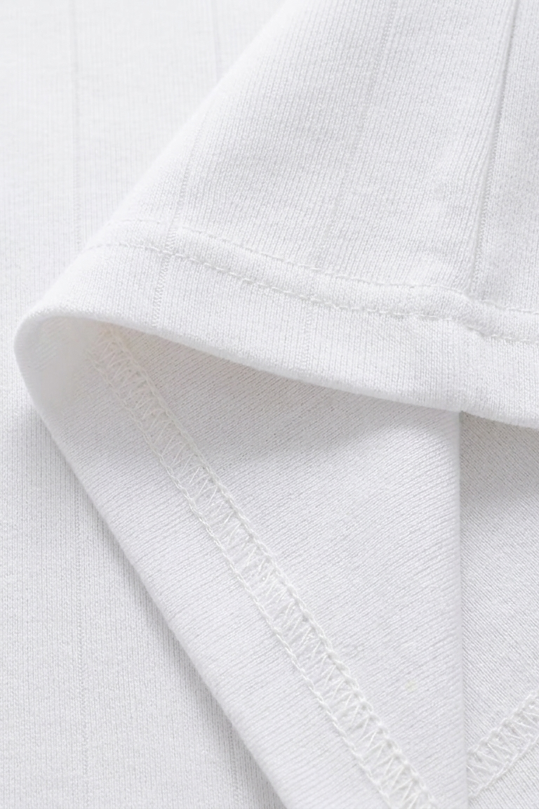 White Drop Shoulder Contrast Collar Polo - Fabric Detail