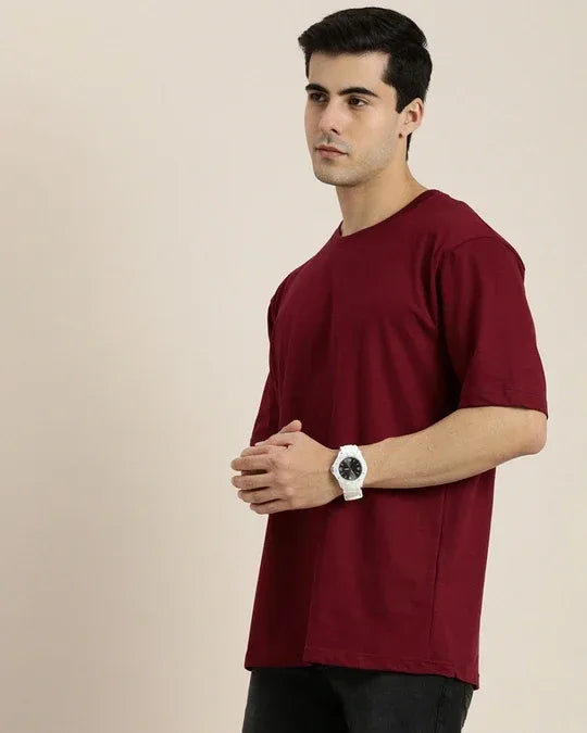 Maroon Drop Shoulder Tee - mettwear 