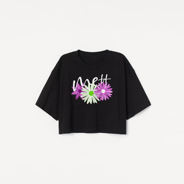 "Flavors" Baggy Crop Top-Black