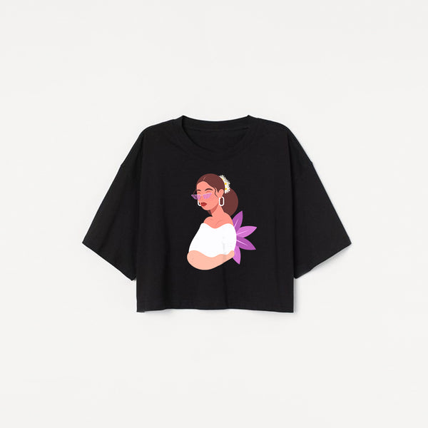 "women" Baggy Crop Top-Black