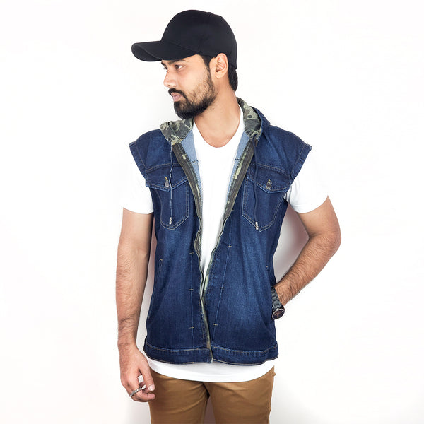 Denim Vest Hooded Blue