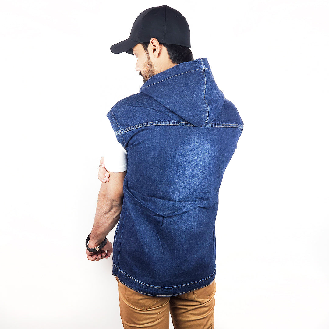 Hooded denim vest best sale